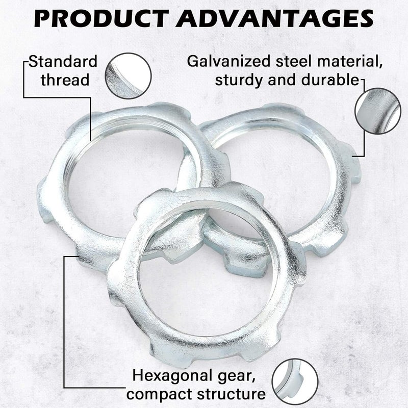 Yaocom 50 Pcs Electrical Conduit Lock Nut Rigid Lock Nut Galvanized Steel Sealing Electrical Conduits Fittings for Rigid IMC Chemical Pipelines and Industry, Silver(3/4 Inch) - Image 3